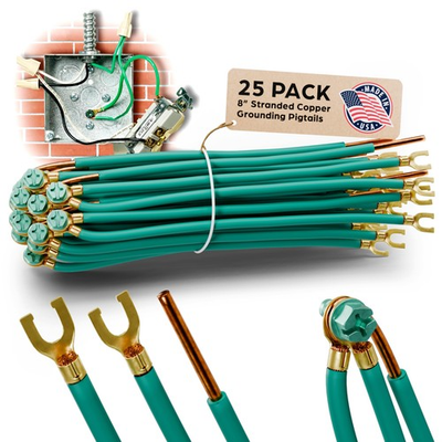 #ad 25 Pack 8quot; Dual Gang Pre Stripped Electrical Grounding Wire with Green $32.75