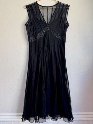 Vintage ICE Black Mesh Beaded Mini Ruffle Dress Whimsygoth  Fairy Goth Sz: S/6