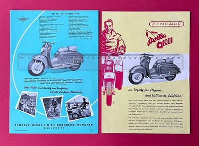 2 x Prospekt Blatt Typenblatt um 1955 ZÜNDAPP Motorroller Bella 150    ( F24909
