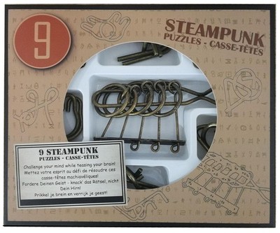 Steampunk Puzzles Set Brown Box - 9 Disentanglement Metal Puzzles