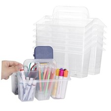 Plastic Caddy With Handle,Protable Classroom Craft Caddy, 6-pack Storage Clear