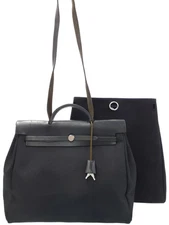 HERMES Aile Bag MM 2-Way Bag Black Toile Officier Leather 1999 Box Strap #T701