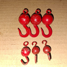 6 X PCS(3 EACH #57B/57C)ORIGINAL MEDIUM RED MECCANO CRANE(BALL) HOOK(LARGE/SMALL