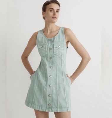 Madewell Denim Mint Green Button Mini Dress Size 12 