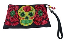 Lumily Day of the Dead Culturas Sugar Skull Embroidered Clutch Purse Wristlet