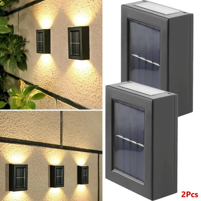 2Pcs Solar Fence Lights 2 LED Up Down Lighting Outdoor Garden Patio Yard Decor