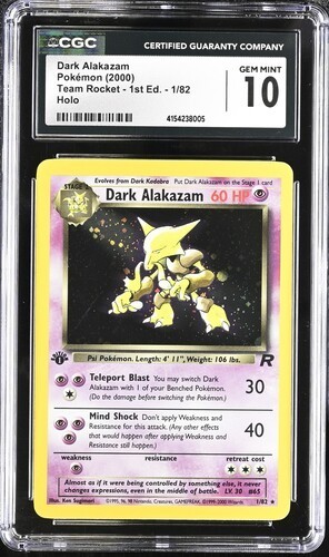 🌗🌓 CGC 10 1st Edition HOLO Dark Alakazam 1/82 Gem Pokemon Team Rocket 2000