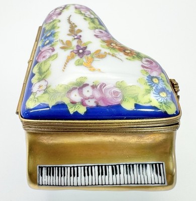 VTG Limoges France Rehausse Main 1999 Porcelain Piano Trinket Box