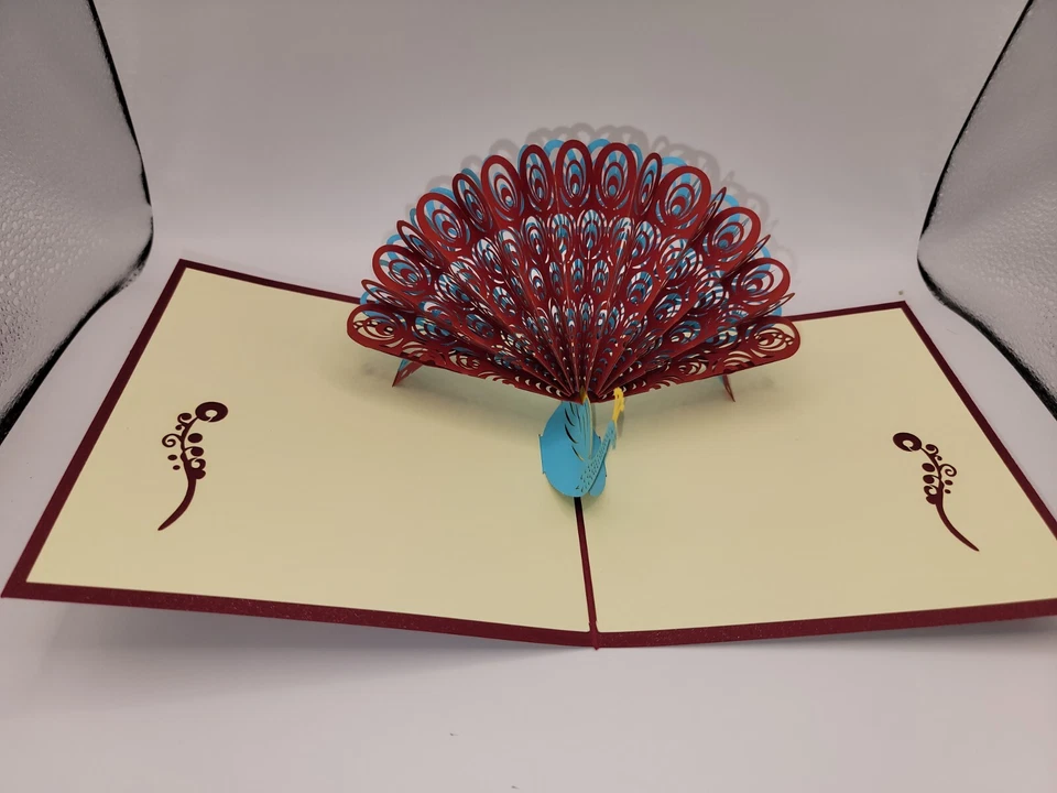 Pop Up Peacock Red/Blue Greeting Card  #60/61 - Image 4 of 4