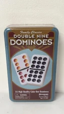 Pressman Double Nine Color-Dot Dominoes In Tin Brand New Sealed - 55 Dominoes!