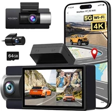 WOLFBOX i17 3 Channel 4K Dash Cam Built-in 5G WiFi GPS Front and Rear Inside