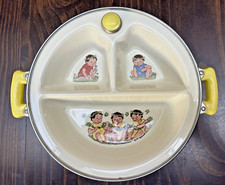 Vintage Excello Ceramic Divided Child Warming Plate w/Handles 5 Little Kids