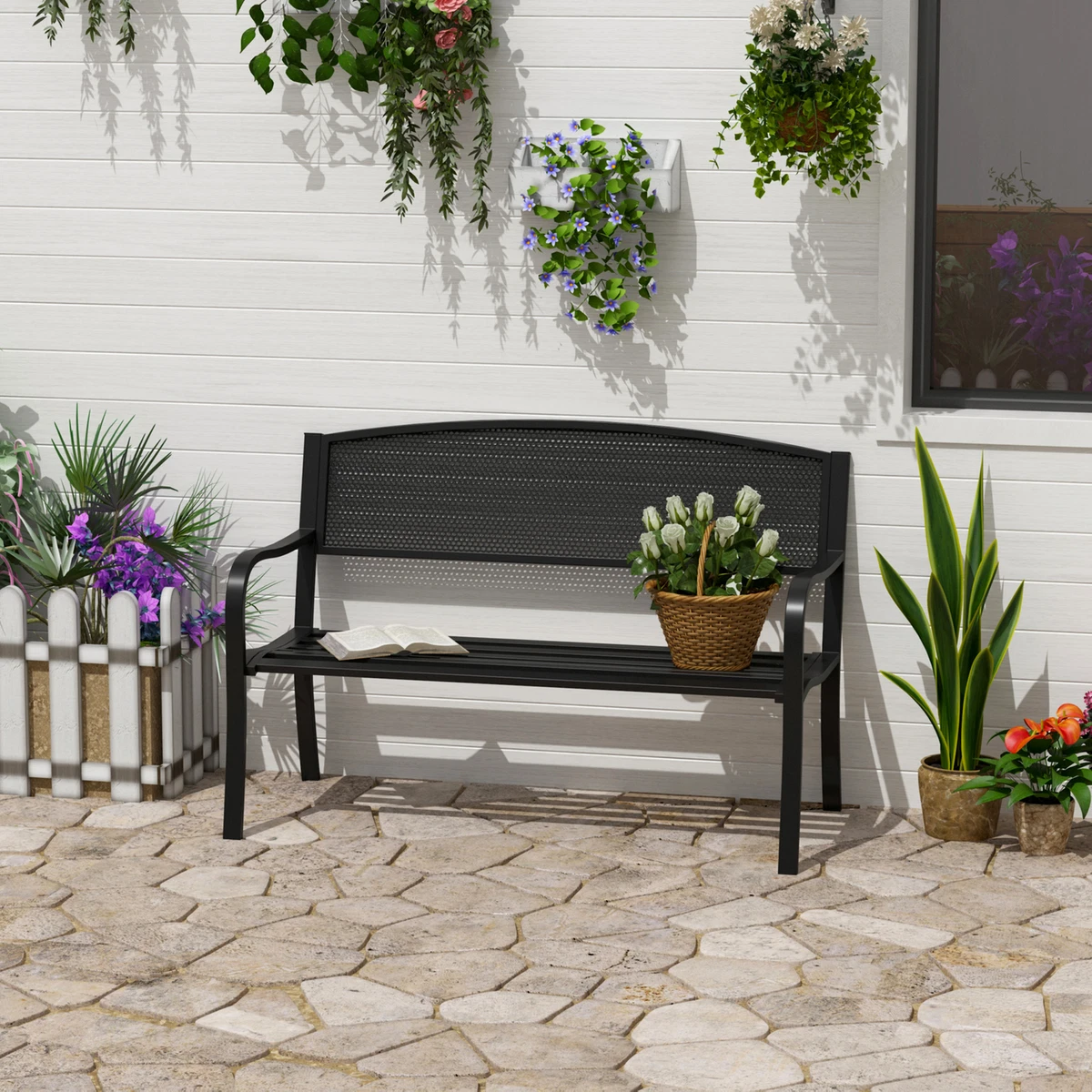 Steel outdoor bench deals