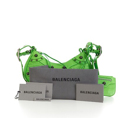 BALENCIAGA 2500$ Bag Le Cagole XS - Bright Green Croco Embossed