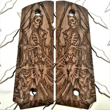 Grim Reaper Gothic Walnut 1911 Grips Full Size / Commander Ambi Safety Cut