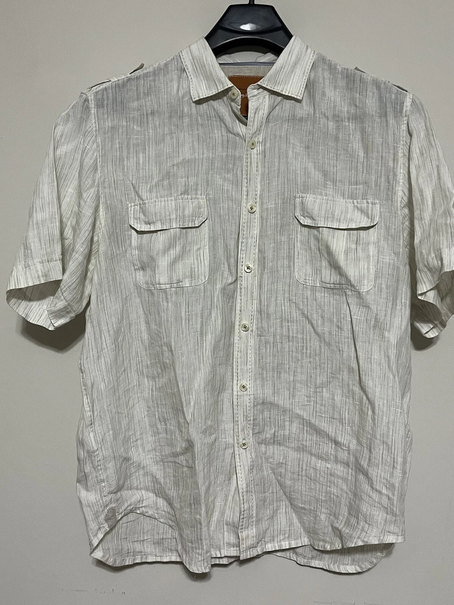 Tommy Bahama Mens Off White Linen Hawaiian Camp Shirt Size XL