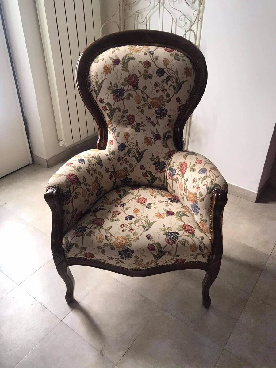 Poltrona stile Luigi Filippo fine '800 tessuto floreale