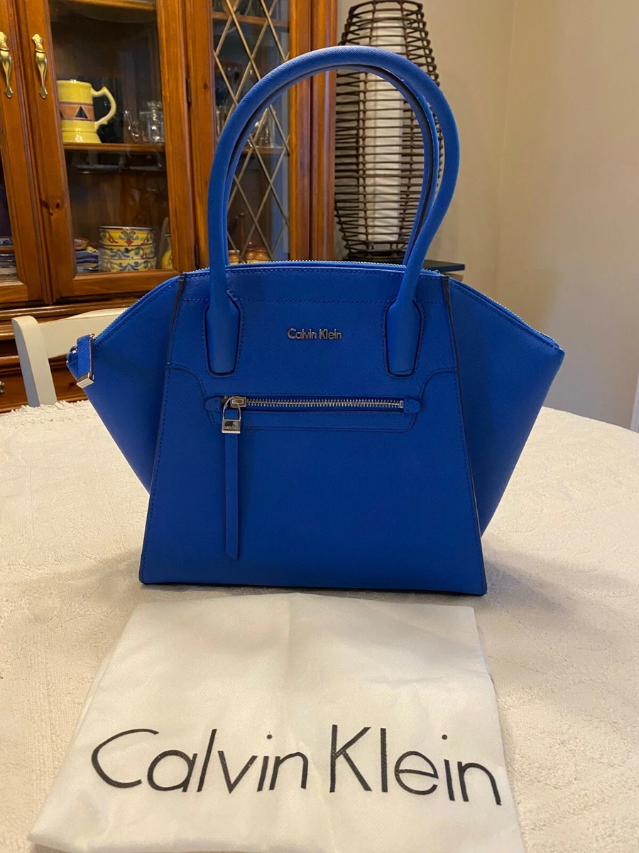 Calvin Klein Saffiano Leather Key Items Satchel Electric Blue H4AD12GB $238  NWOT