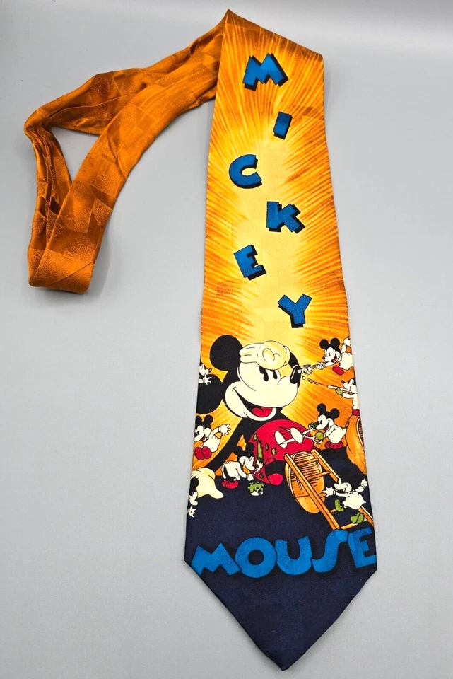 Corbata de cuello Mickey's Nightmare Atlas Design para hombre amarillo azul largo 56" ancho 3,75" Foto 3 de 4