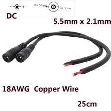 DC Power Supply Pigtail Cable 5.5mm x 2.1mm Female Jack Cord LED CCTV 18AWG 25cm