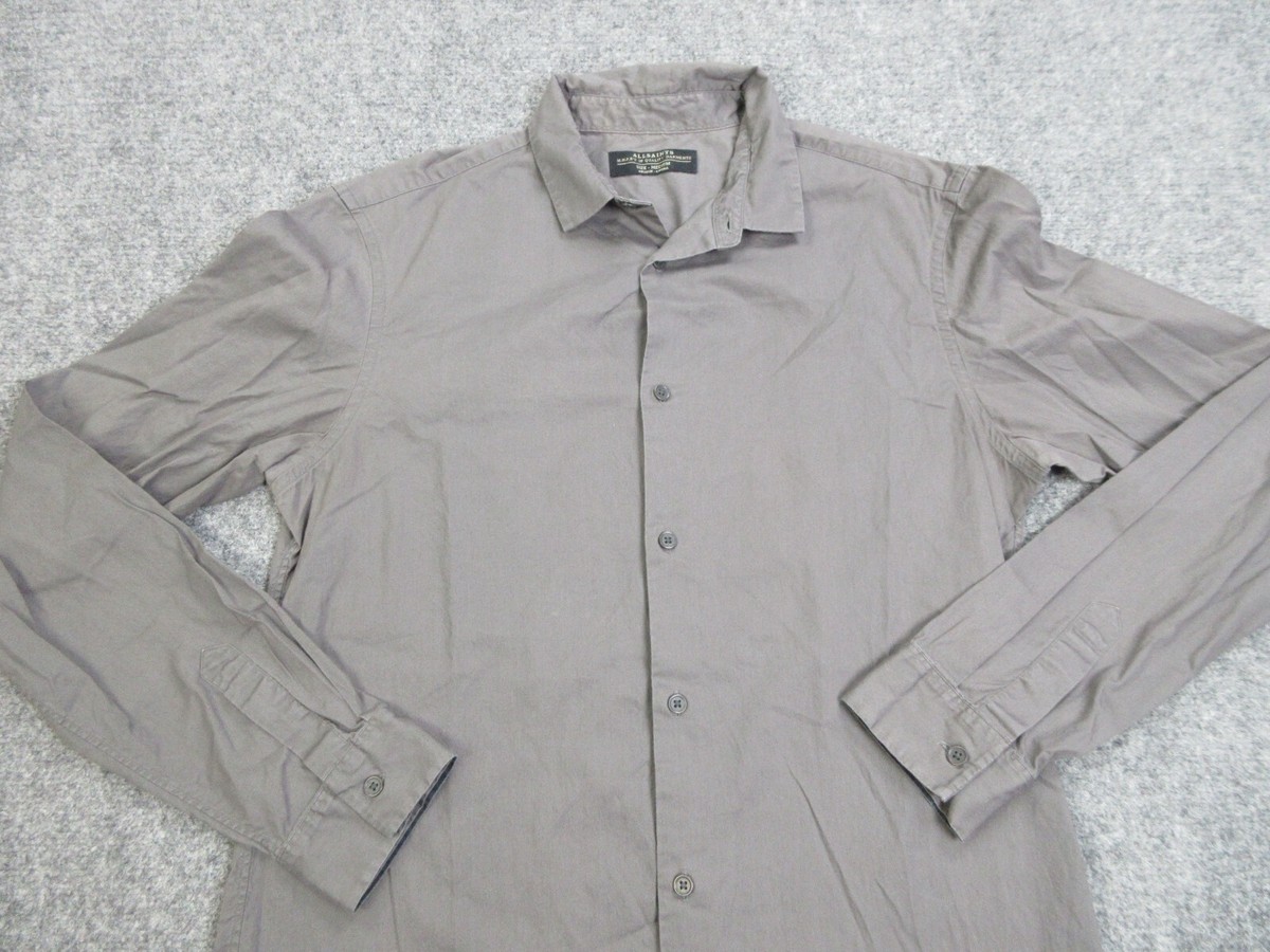 AllSaints Shirt Mens Medium Gray Amby Button Up Lightweight Preppy View 3