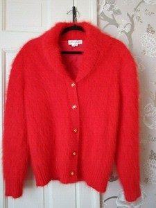 red angora cardigan