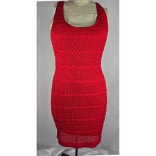 Guess Bodycon Dress Coral Red Sleeveless Crochet Mini Dress Sz 10 Party Baddie