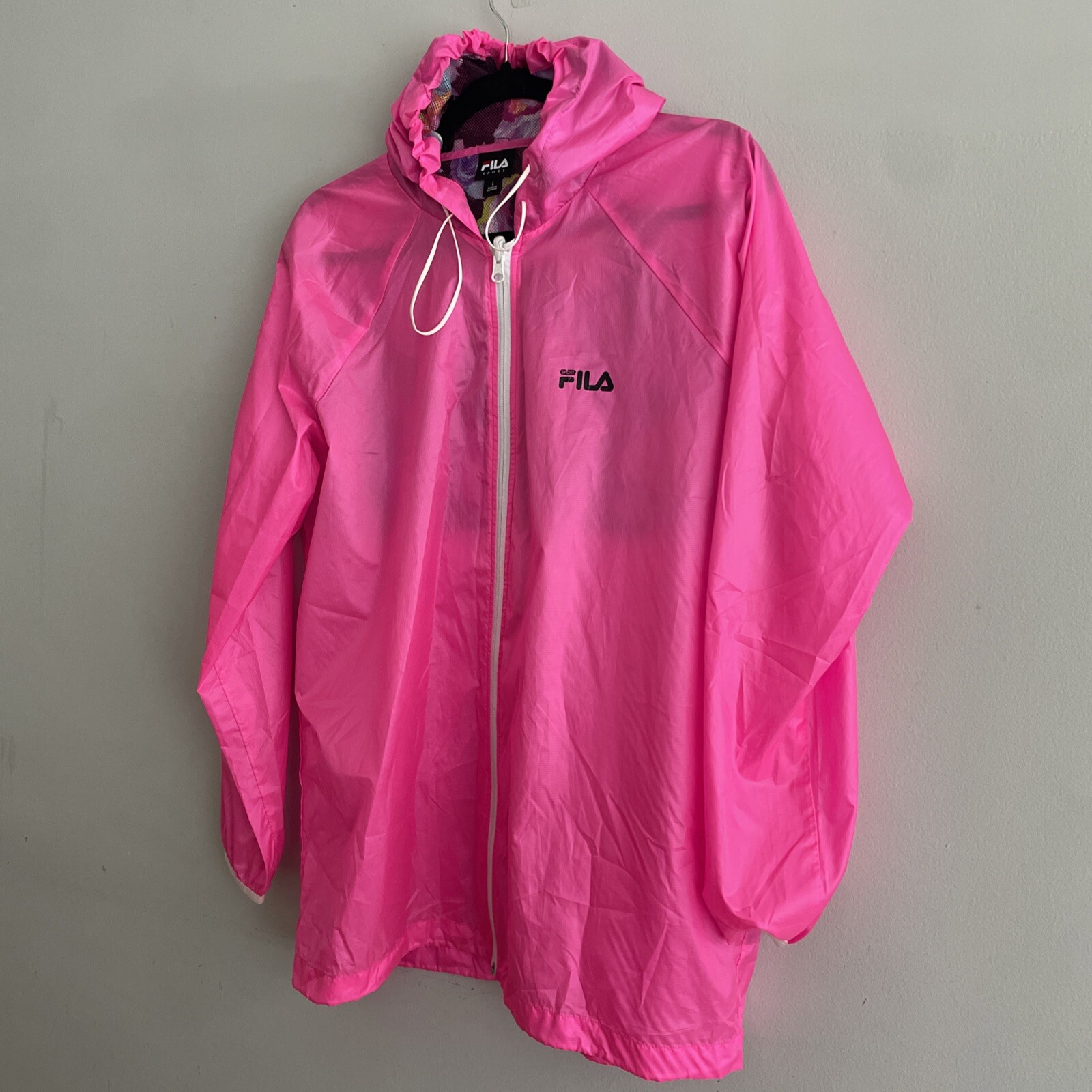 Giacca da allenamento leggera Fila Sport rosa trillino facile da imballare taglia L con cappuccio
