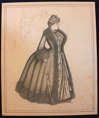 Original Victorian Era Pencil Drawing Woman Fashion Winter Original Art |  eBay