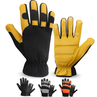 MN LUXURY Anti Vibration Gloves Leather Gel Padded Palm Anti Vibe Power Tools S - XXL