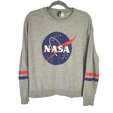 H M Divided Women  s Medium Gray NASA Sweatshirt Top NASA Space Aeronautics