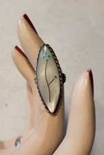 Handmade Sterling Silver Zuni Mother of Pearl Turquoise Silver Inlay Ring Size 5