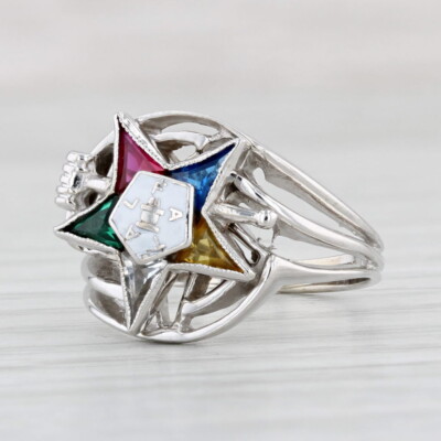 Auftrag Eastern Star Ring 14k Weiß Gold Größe 5 Oes Maurer Signet Past Matron