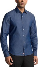 Tommy Hilfiger Men's Regular fit Dress Shirt, Medium Wash, XS (13-13.5 34/35)