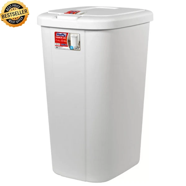 Hefty 13.3 Gallon Trash Can, Plastic Touch Top Kitchen Trash Can, White |  eBay