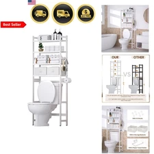 Over Toilet Storage Bamboo Organizer Rack with Baskets Hooks Paper Holder