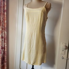 90s/Y2K Express Yellow Seersucker Gingham Grunge Side-Buttons Mini Dress