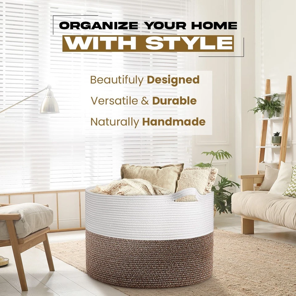 Large Blanket Basket 22 x 14"Big Cotton Rope basket Kids Toy& Living Room Basket - Image 4 of 4