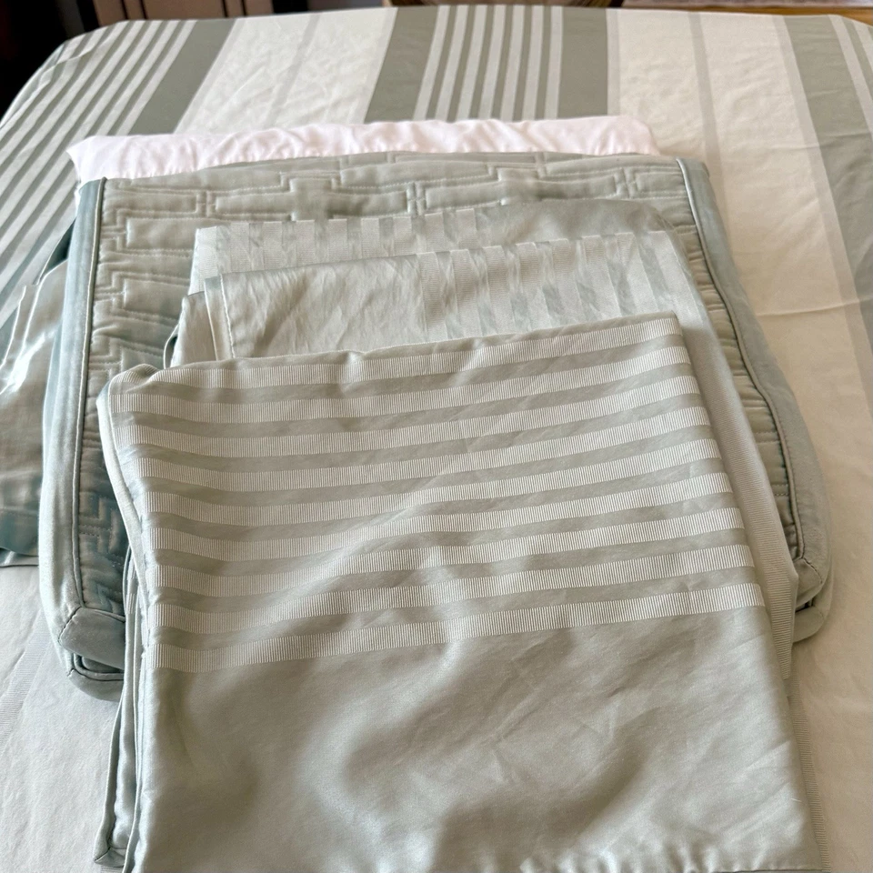 7Pc Hotel Collection Satin Stripe KING Duvet Cover SET Skirt, Euro+Quilted Shams - Image 2 of 4