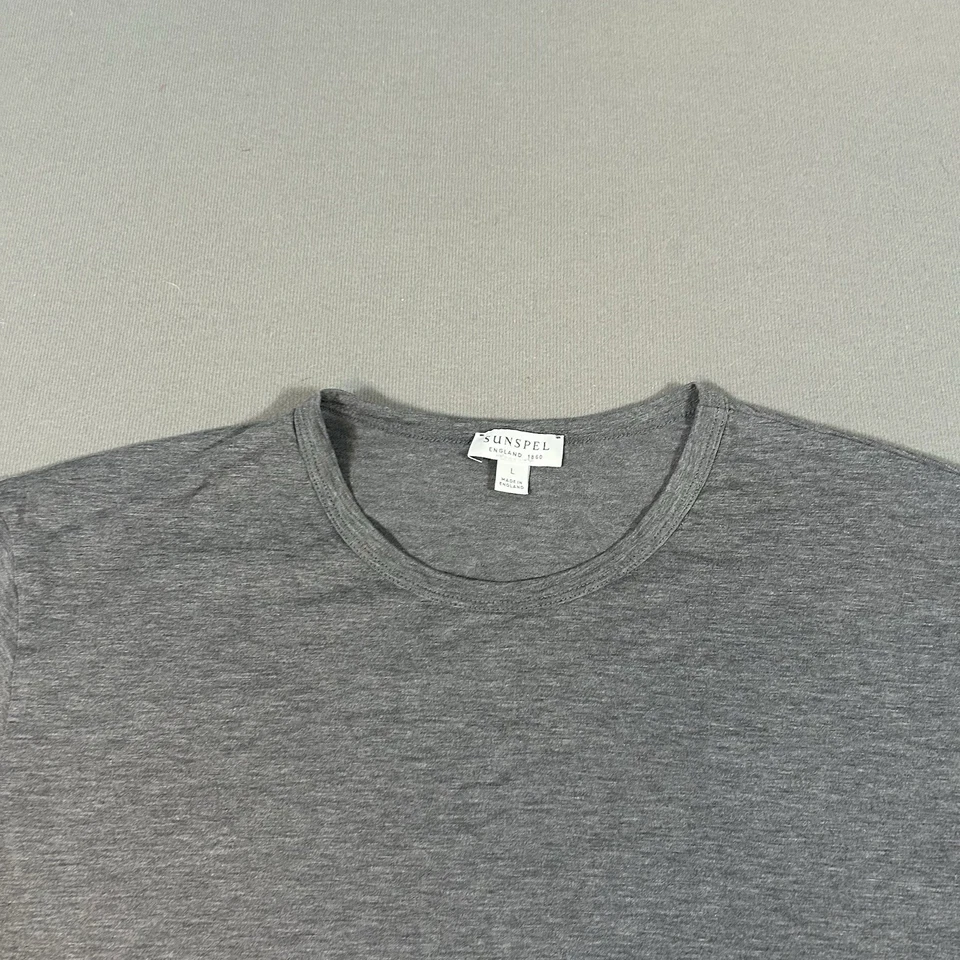 Camisa Sunspel Para Hombre Grande Gris Algodón Manga Corta Cuello Redondo Inglaterra Foto 3 de 4