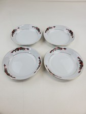Pointsettia and Ribbons Set of 4 Shallow Soup/Cereal Bowls