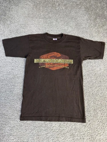 Vintage Eagles Shirt Mens S Brown Farewell Tour 2003 Aero US 2000s vintage concert t-shirt, vintage, size S, single stitch, B+ condition