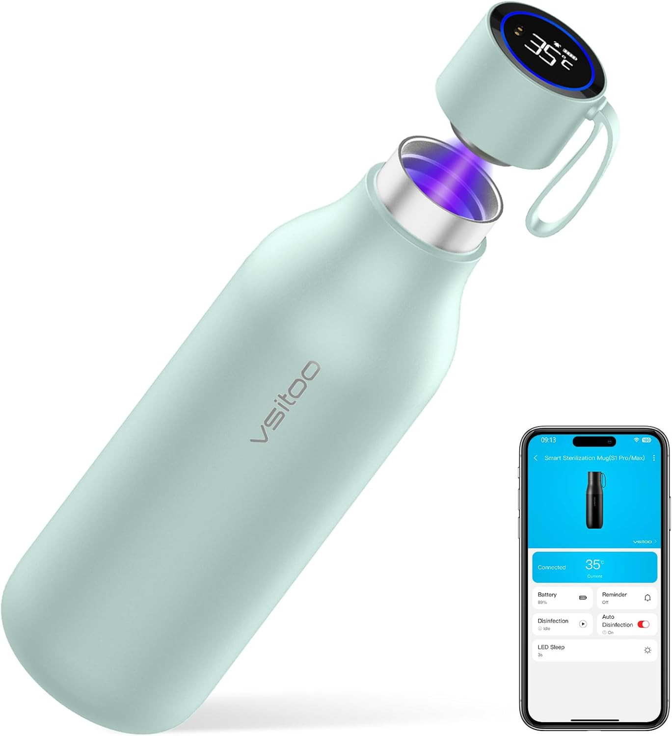 33oz Smart Uv Self-cleaning Charging Stainless Steel Gym