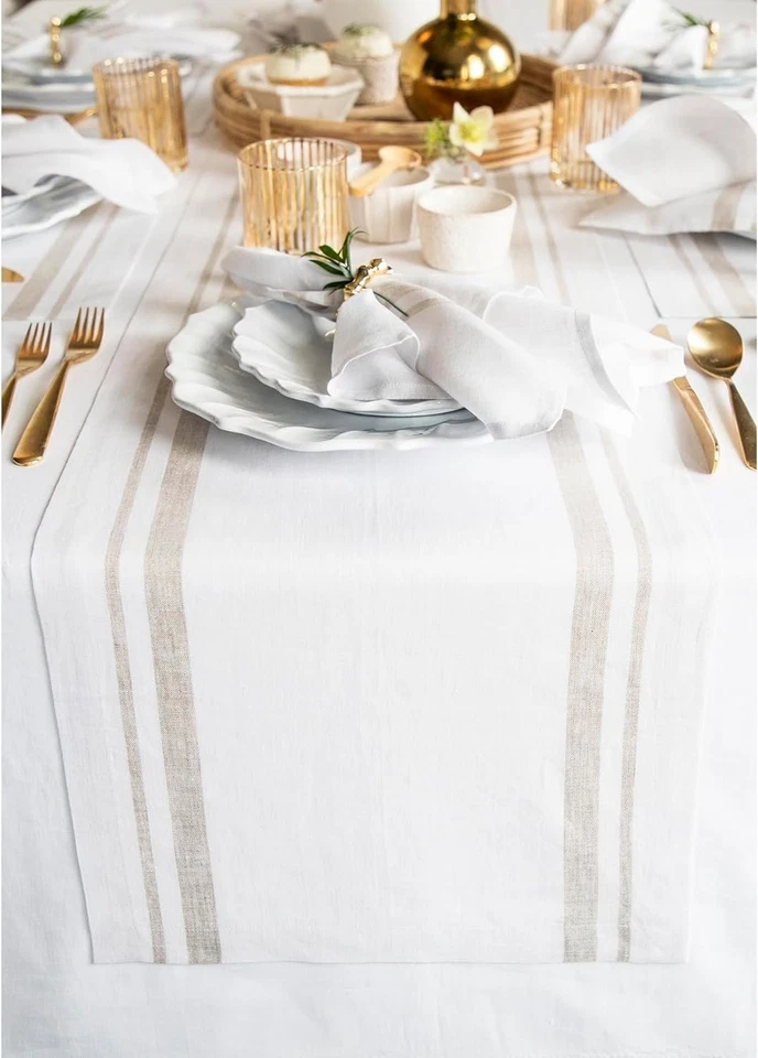 Versatile Striped Linen Table Runner 120 Inches - Perfect for Thanksgiving - Image 3 of 4