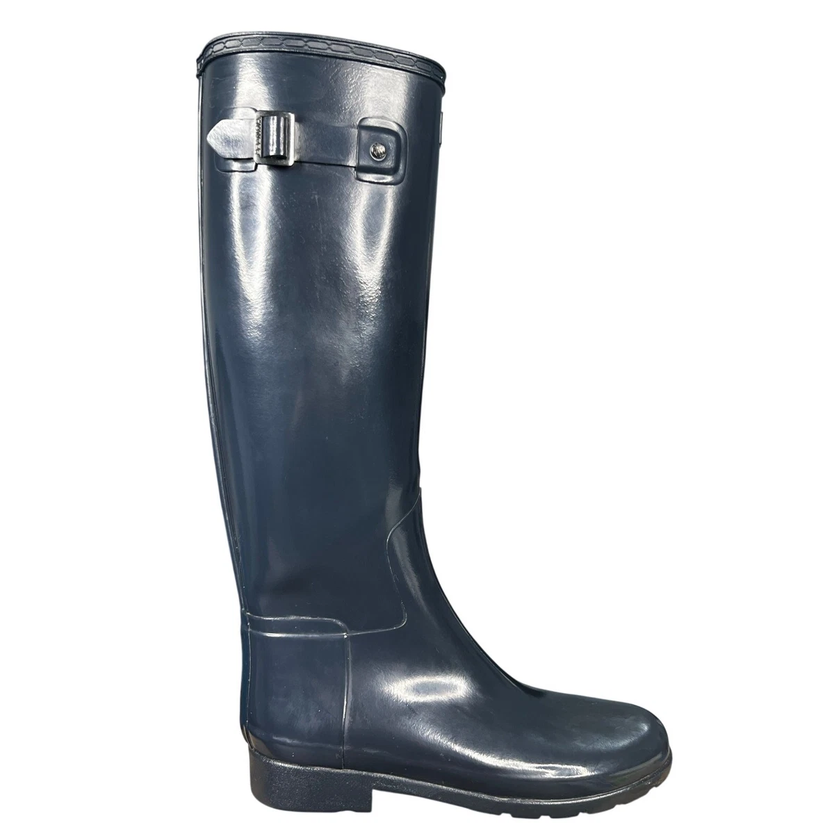 Hunter Dark Blue Lace-Up Boots with Tan Interior 8M-9F Women main image 2