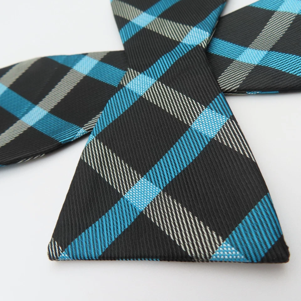J Ferrar Bow Tie Blue Black White Check 2" Wide Self Tie Polyester - Image 2 of 4