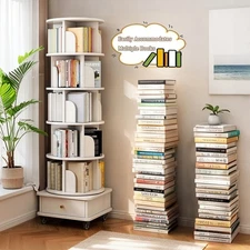 6 Tier Rotating Bookshelf, 360° Display Round Spinning Bookshelf , Warm White