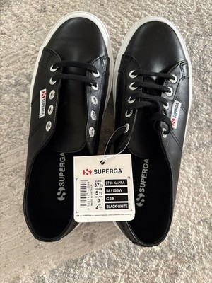 SUPERGA Black Leather NAPPA Leather Comfort Sneaker Shoes 37 1/2 US Womens 7