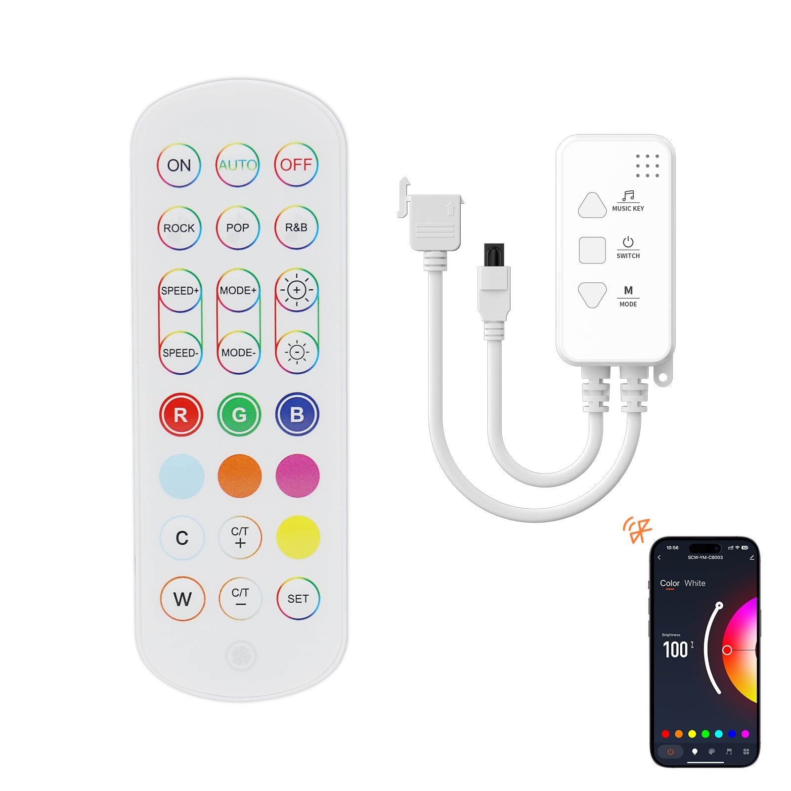 Smart RGB COB LED Strip Dimmer with APP Control, Music Sync & IR Remote