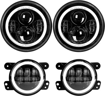 7'' Round LED Headlights 4'' Fog Lamps With DRL Fit Jeep Wrangler TJ JK